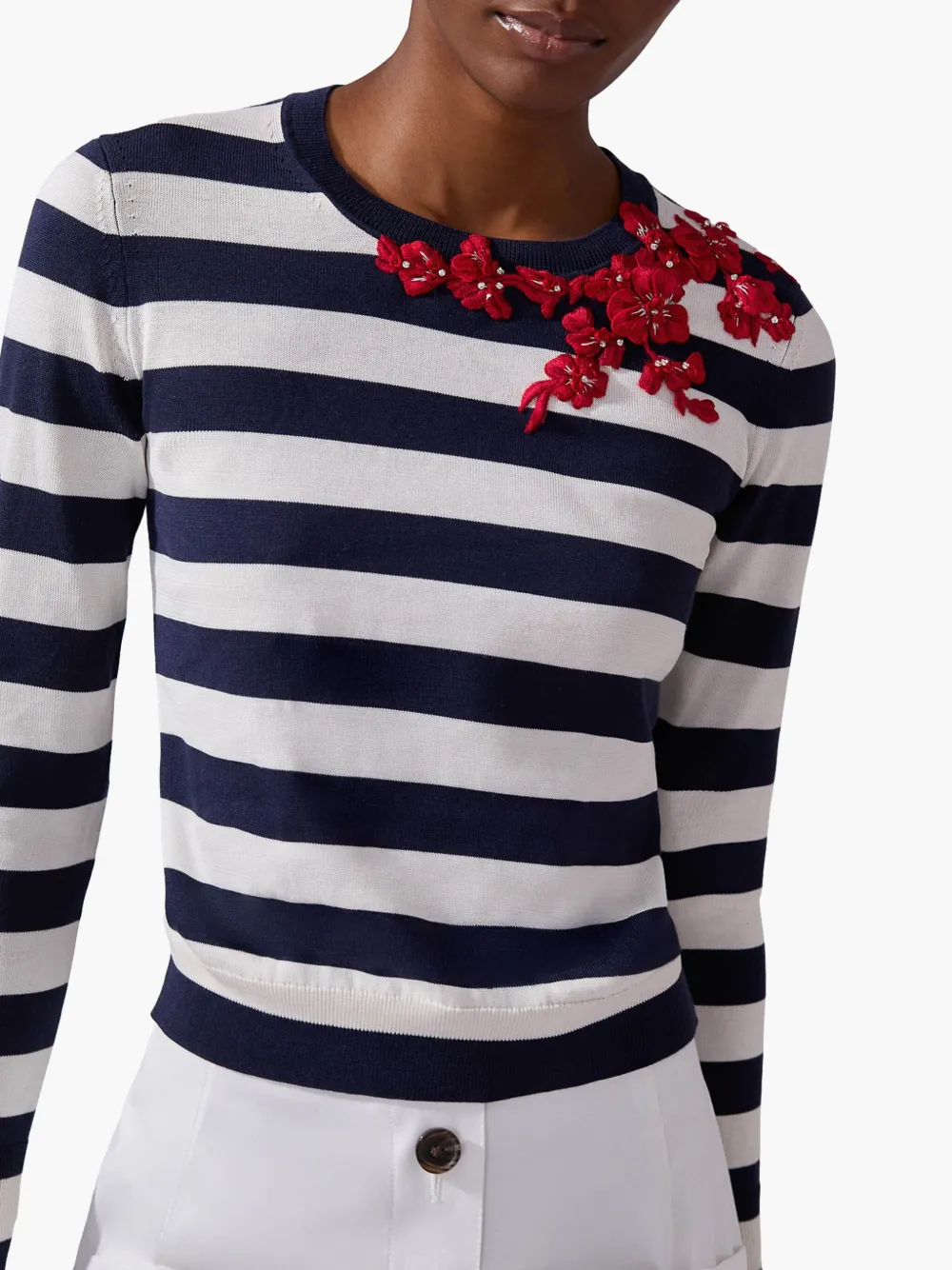 Shop Carolina Herrera Floral-embroidered Striped Top