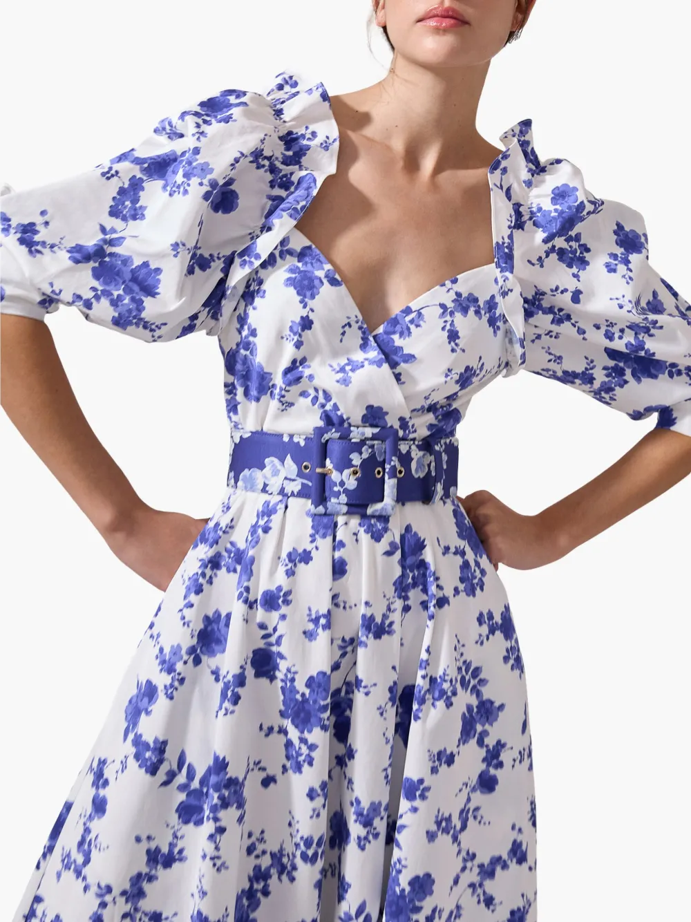 Carolina Herrera Midi-jurk met ballonmouwen en bloemenprint Wit