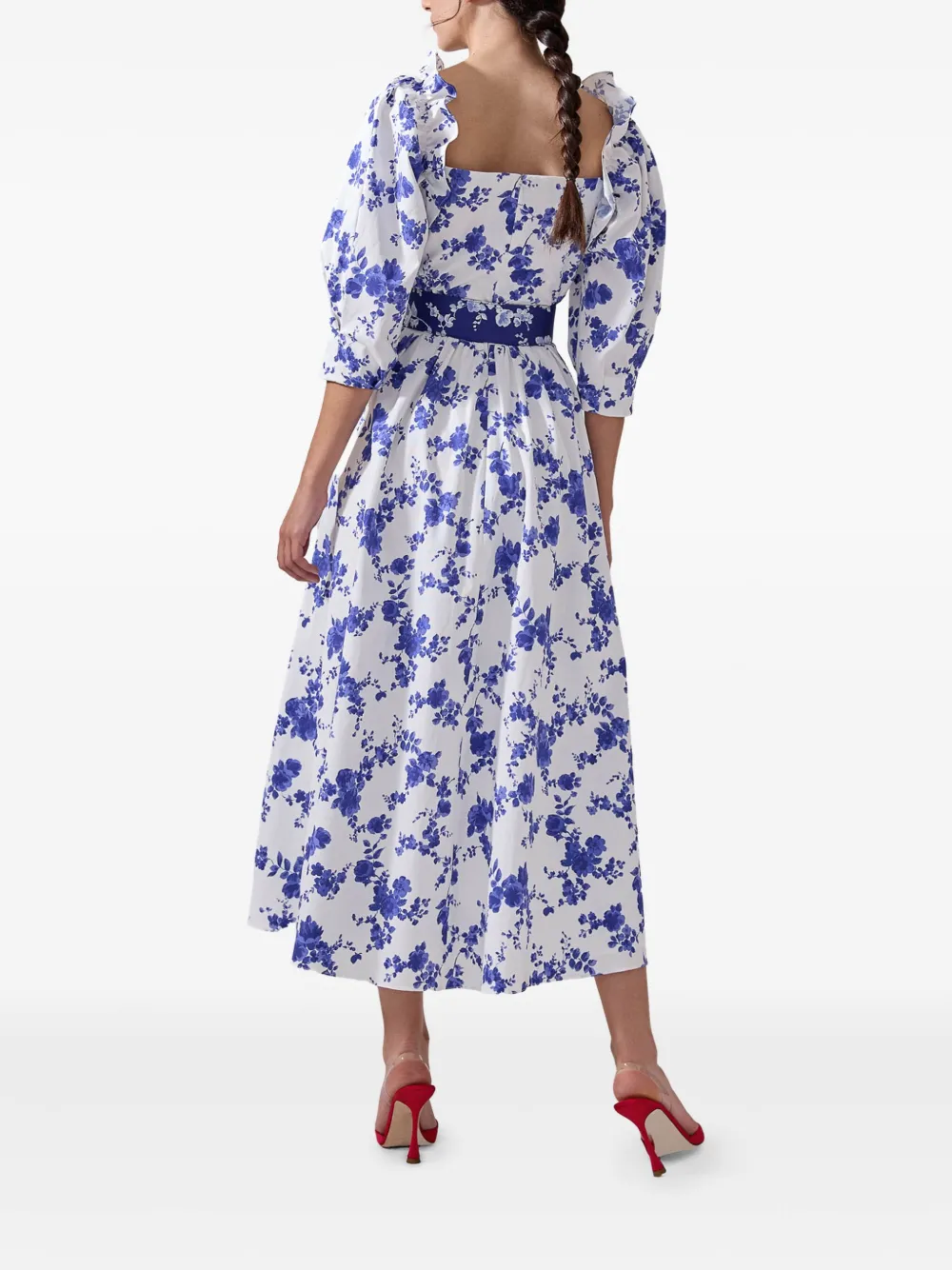 Carolina Herrera Midi-jurk met ballonmouwen en bloemenprint Wit