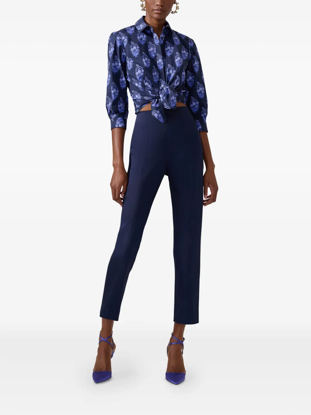 Carolina Herrera Blouse met peplum en bloemenprint - Blauw