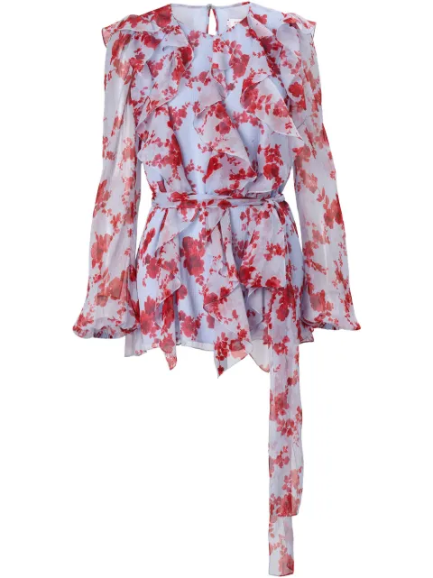 Carolina Herrera Top in seta a fiori con ruches