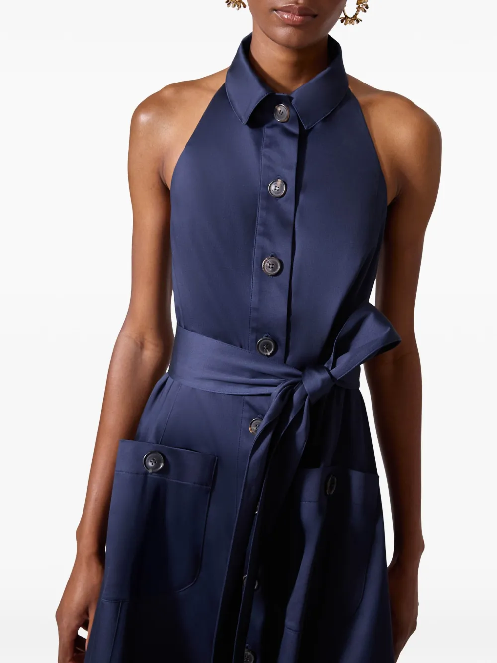 Carolina Herrera Jurk met halternek en knopen Blauw