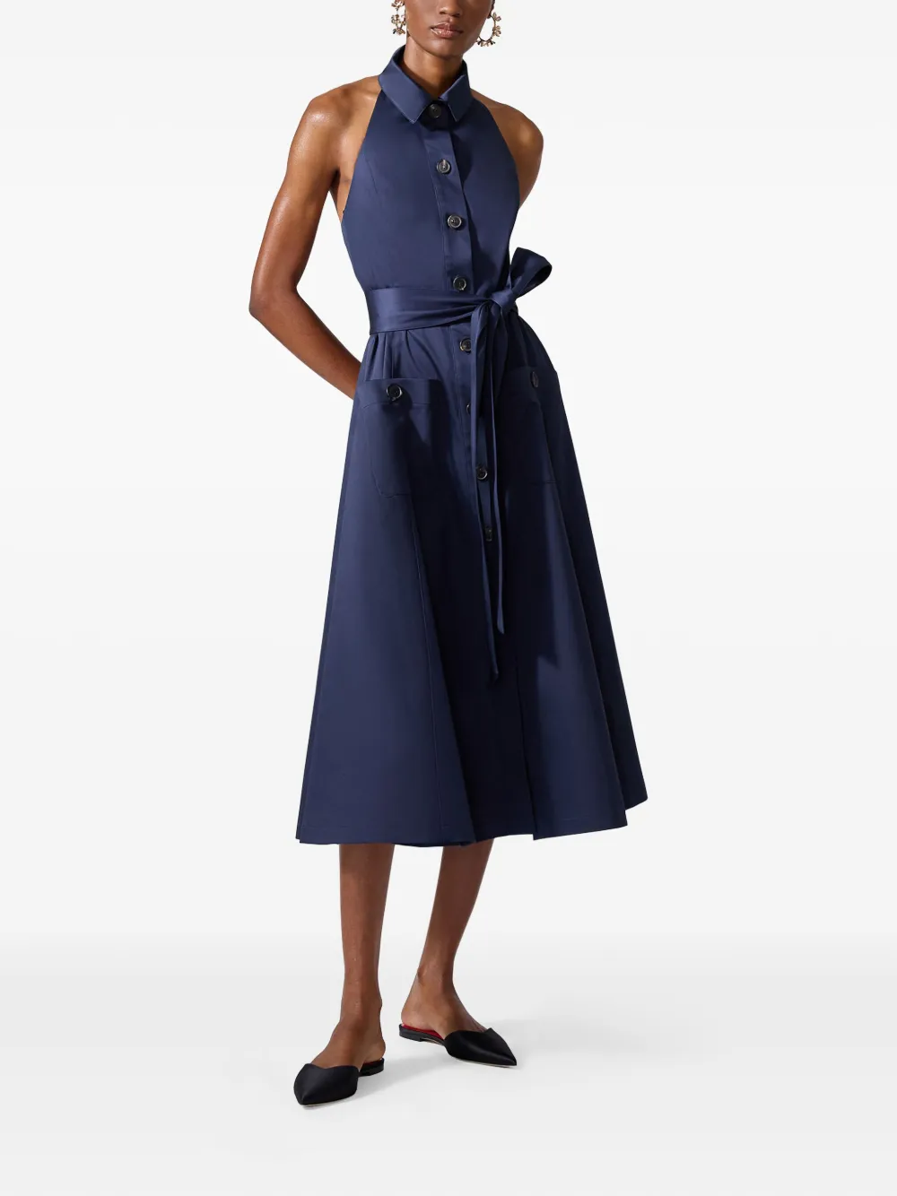 Carolina Herrera Jurk met halternek en knopen - Blauw