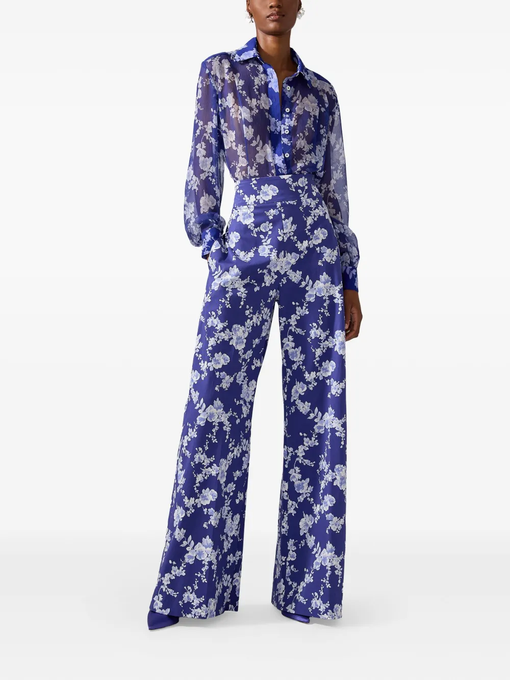 Carolina Herrera Broek met bloemenprint - Blauw