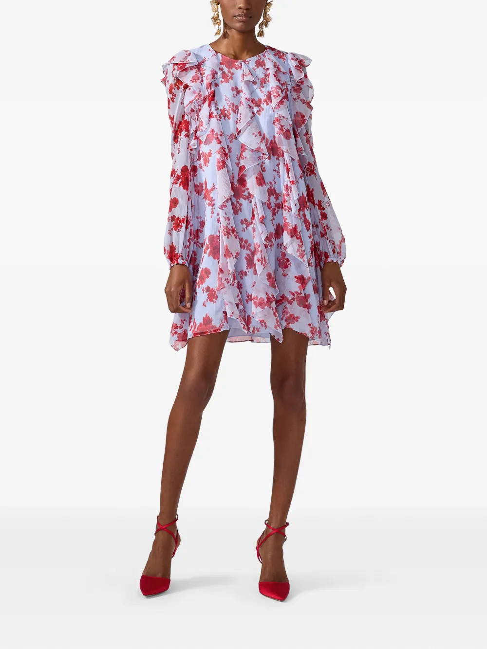 Carolina Herrera Chiffon jurk met bloemenprint - Blauw
