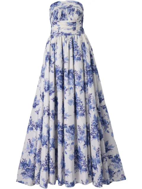 Carolina Herrera floral-print strapless gown