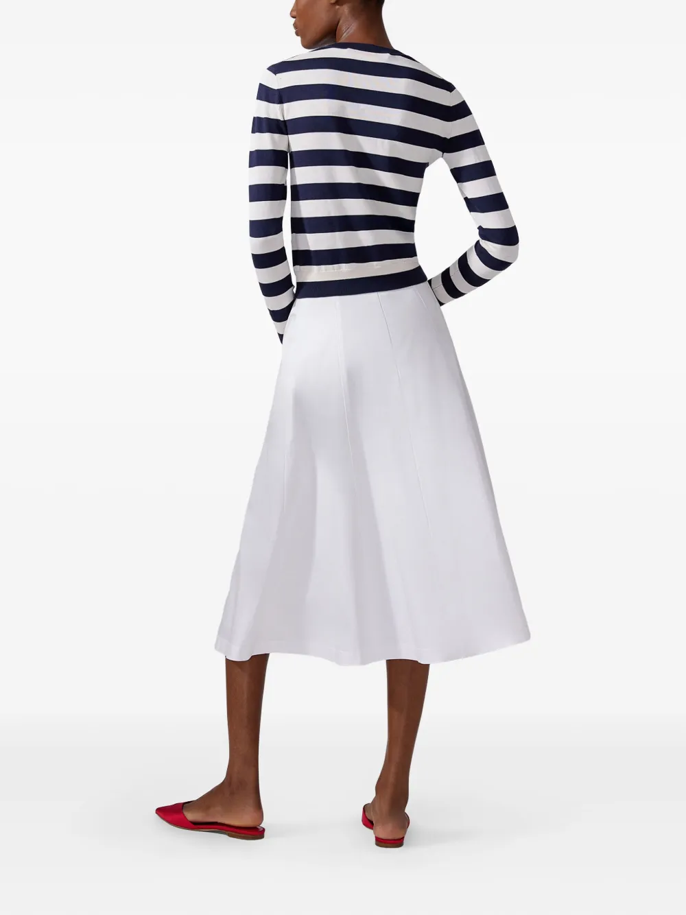 Carolina Herrera Buttoned Stretch-cotton Midi Skirt In White