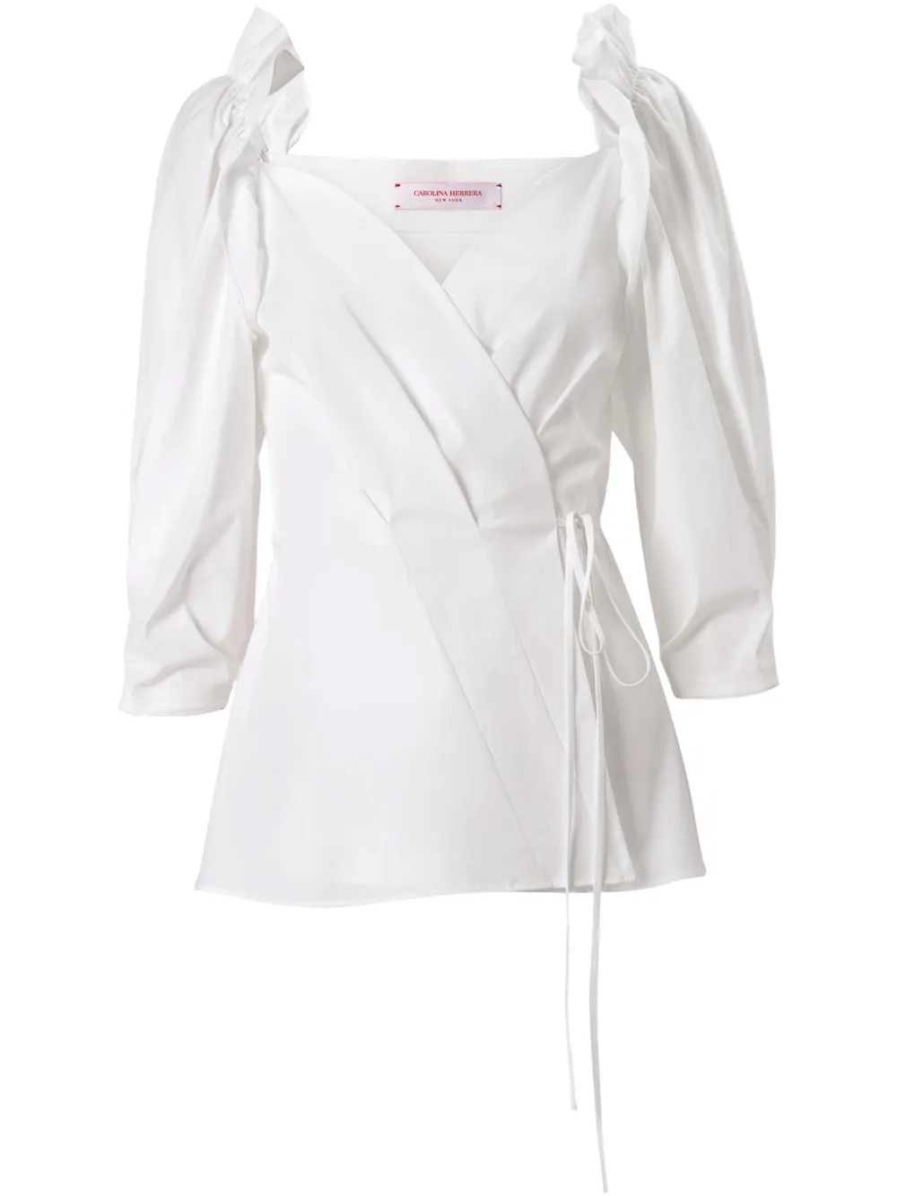 Carolina Herrera Top met gestrikte taille en bisschopmouwen Wit
