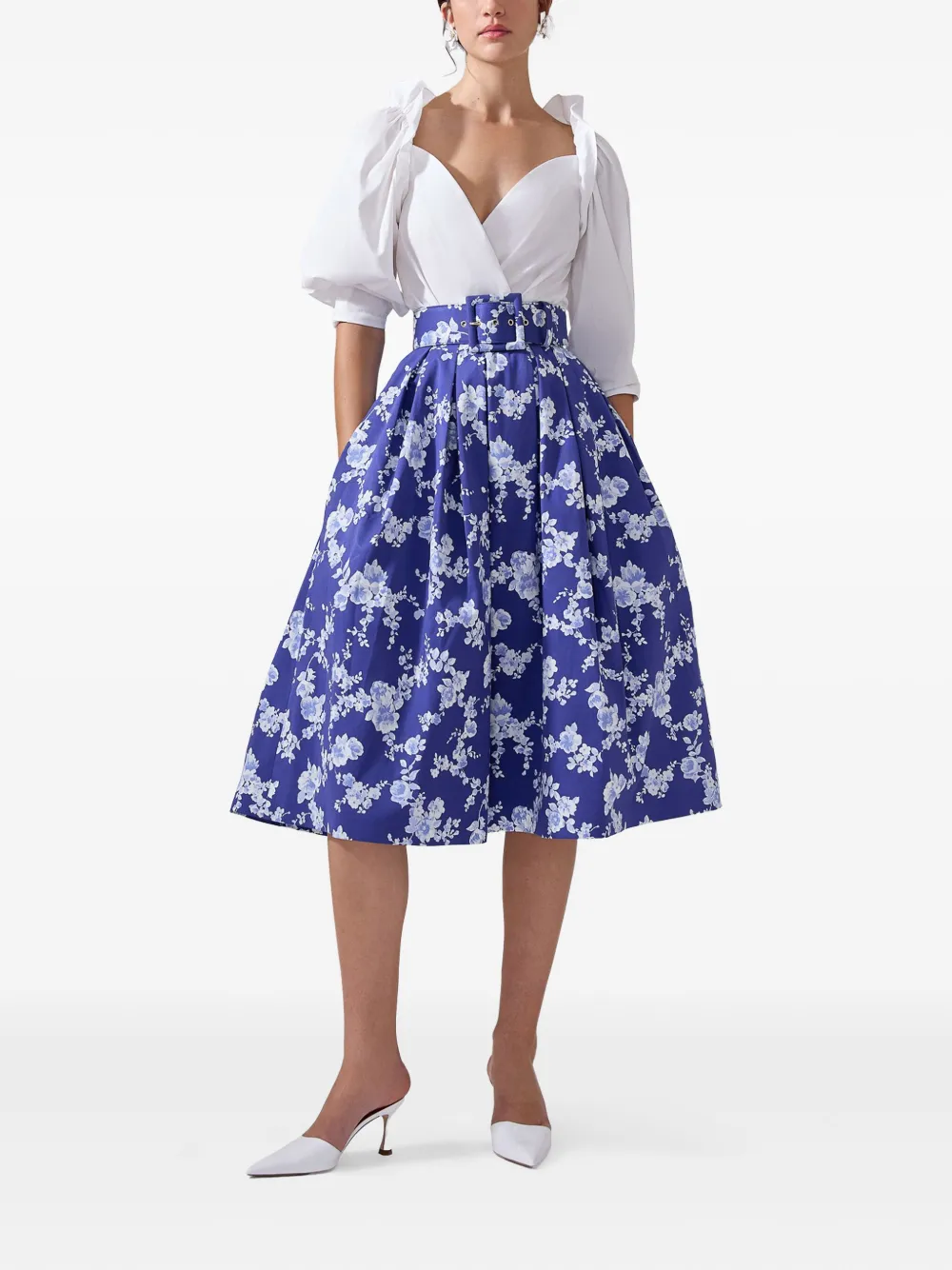 Carolina Herrera Top met gestrikte taille en bisschopmouwen - Wit
