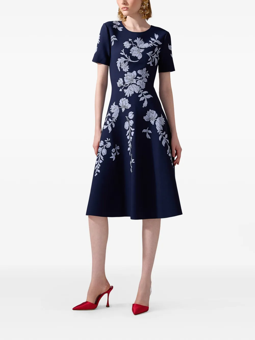 Carolina Herrera Jurk met bloemjacquard Blauw