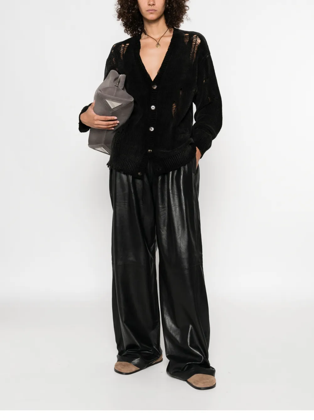 R13 pleated leather trousers Zwart
