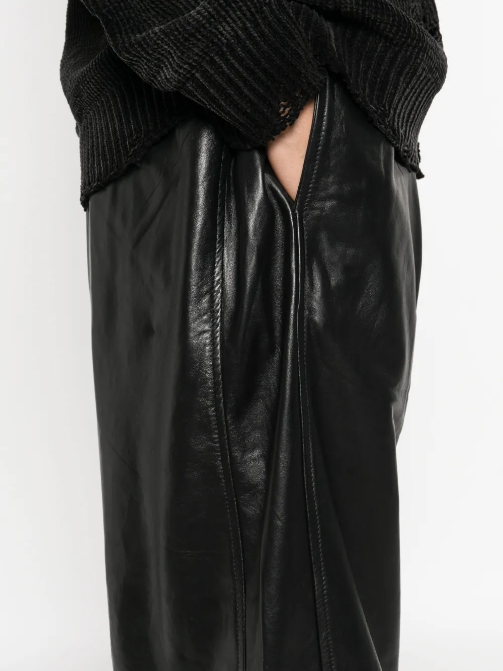 R13 pleated leather trousers Zwart