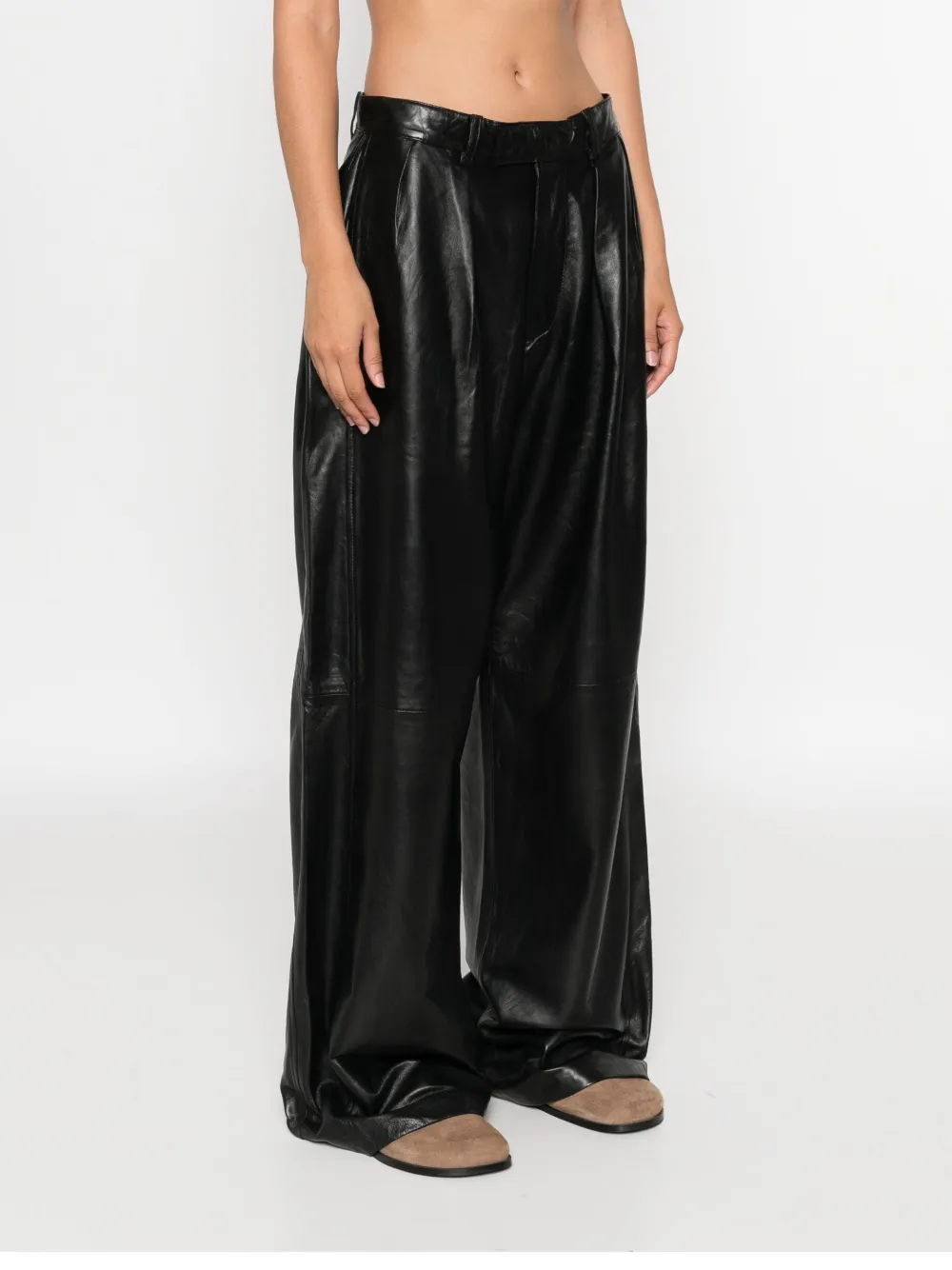 R13 pleated leather trousers Zwart