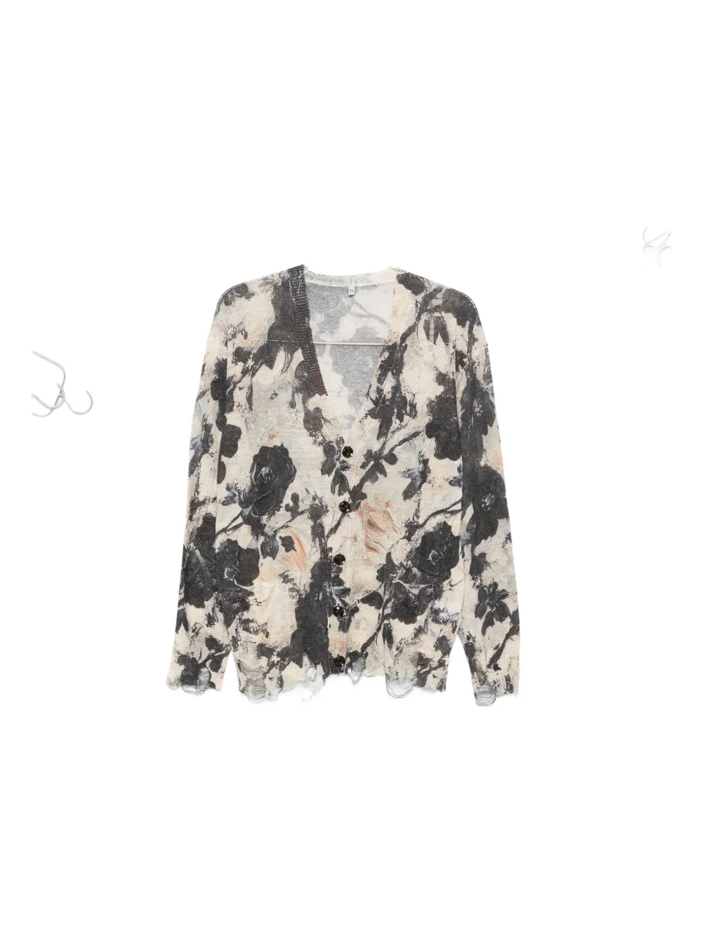 R13 Floral-print Frayed Cardigan