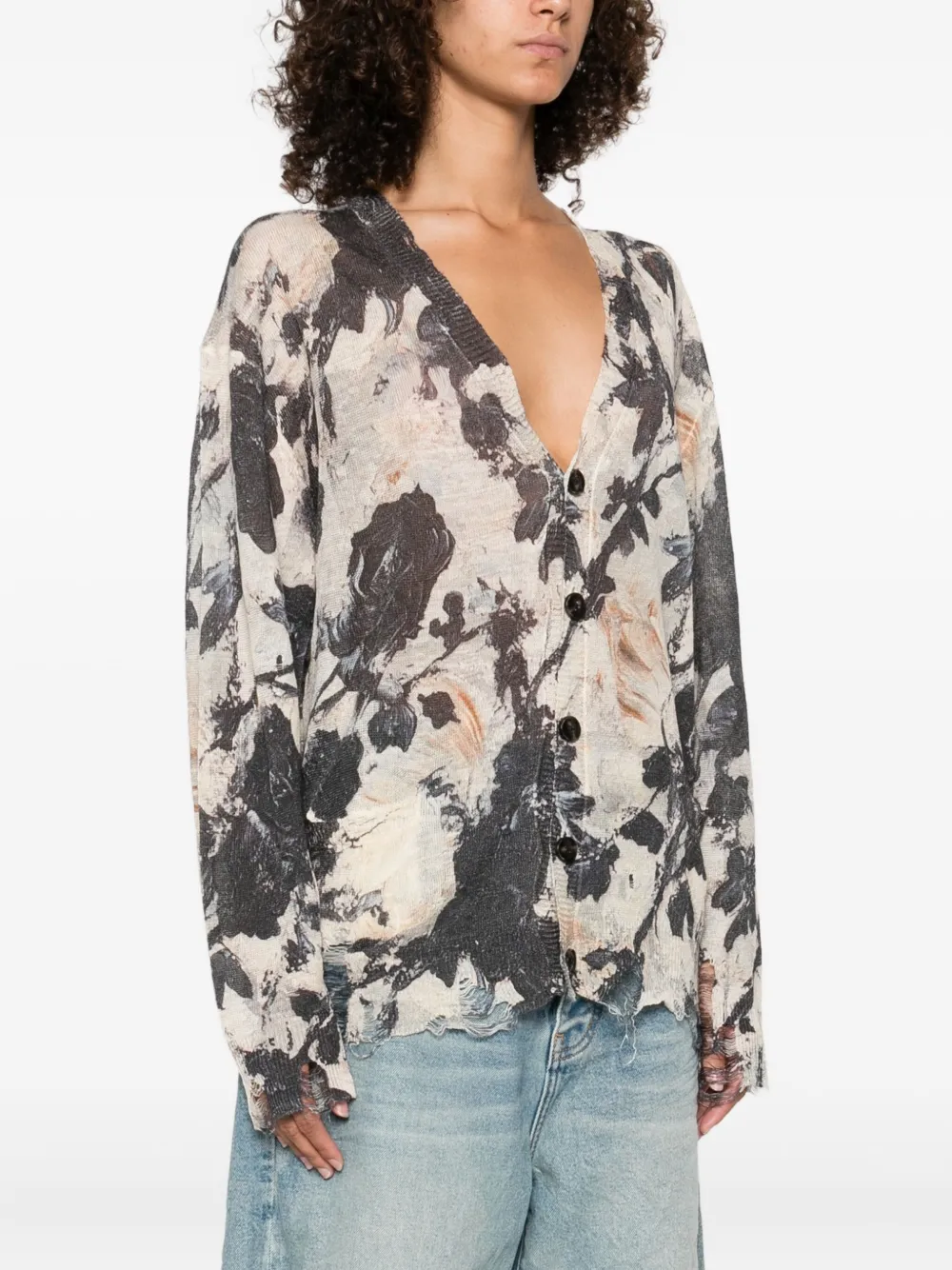R13 floral-print cardigan Beige
