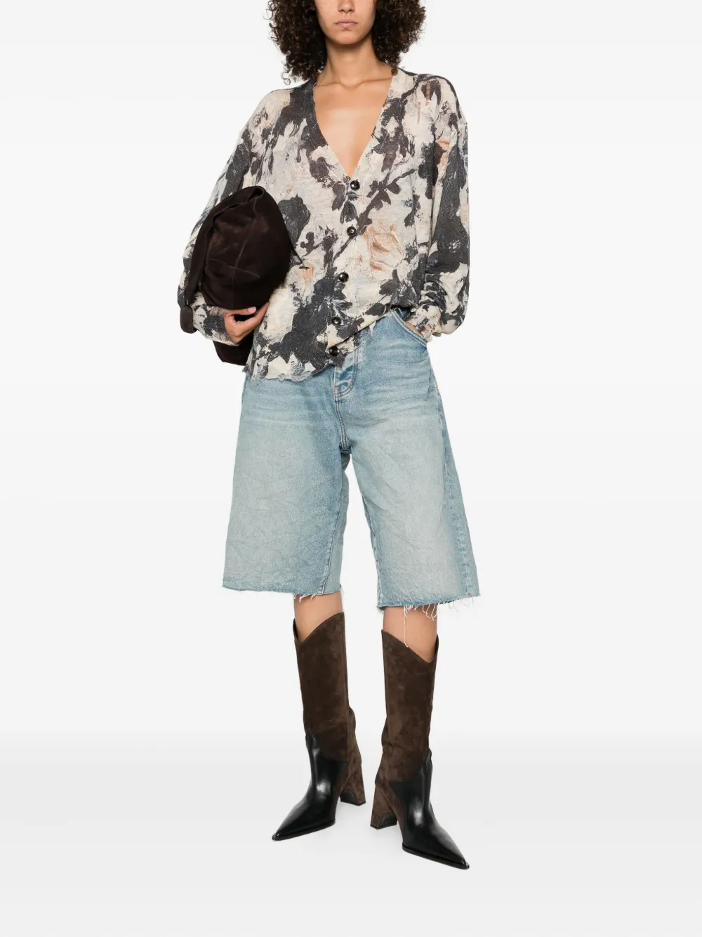 R13 floral-print cardigan Beige