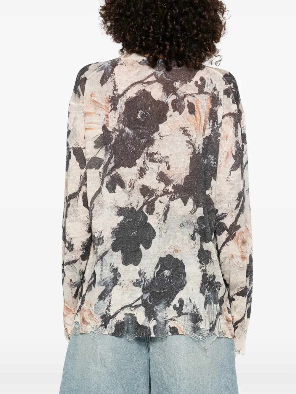 R13 floral-print cardigan Beige