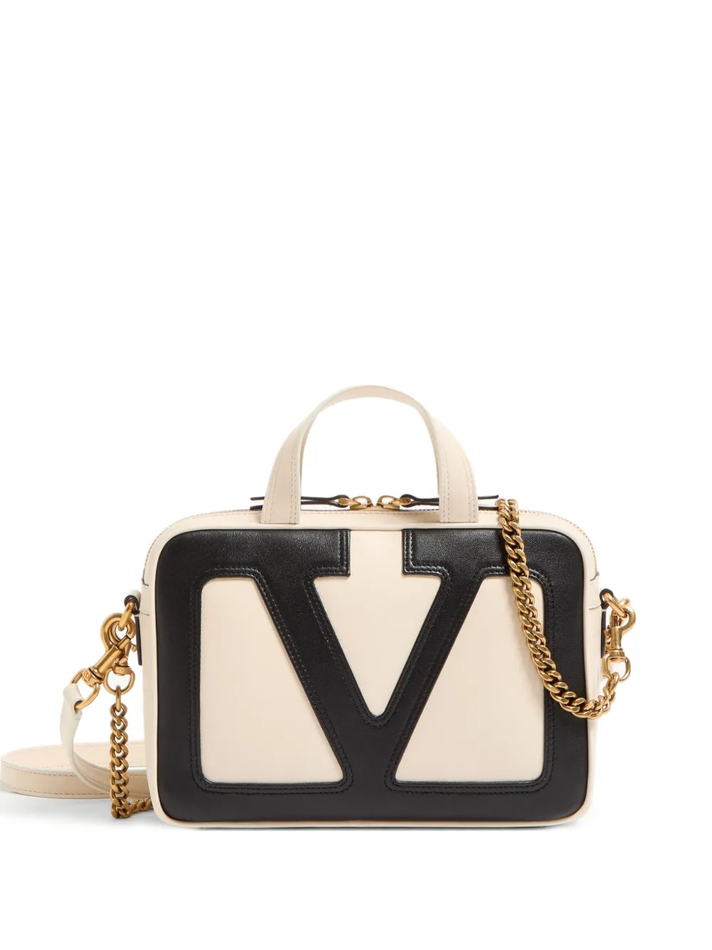 Valentino Viva Superstar Small Two-tone Leather Shoulder Bag In Neutrals