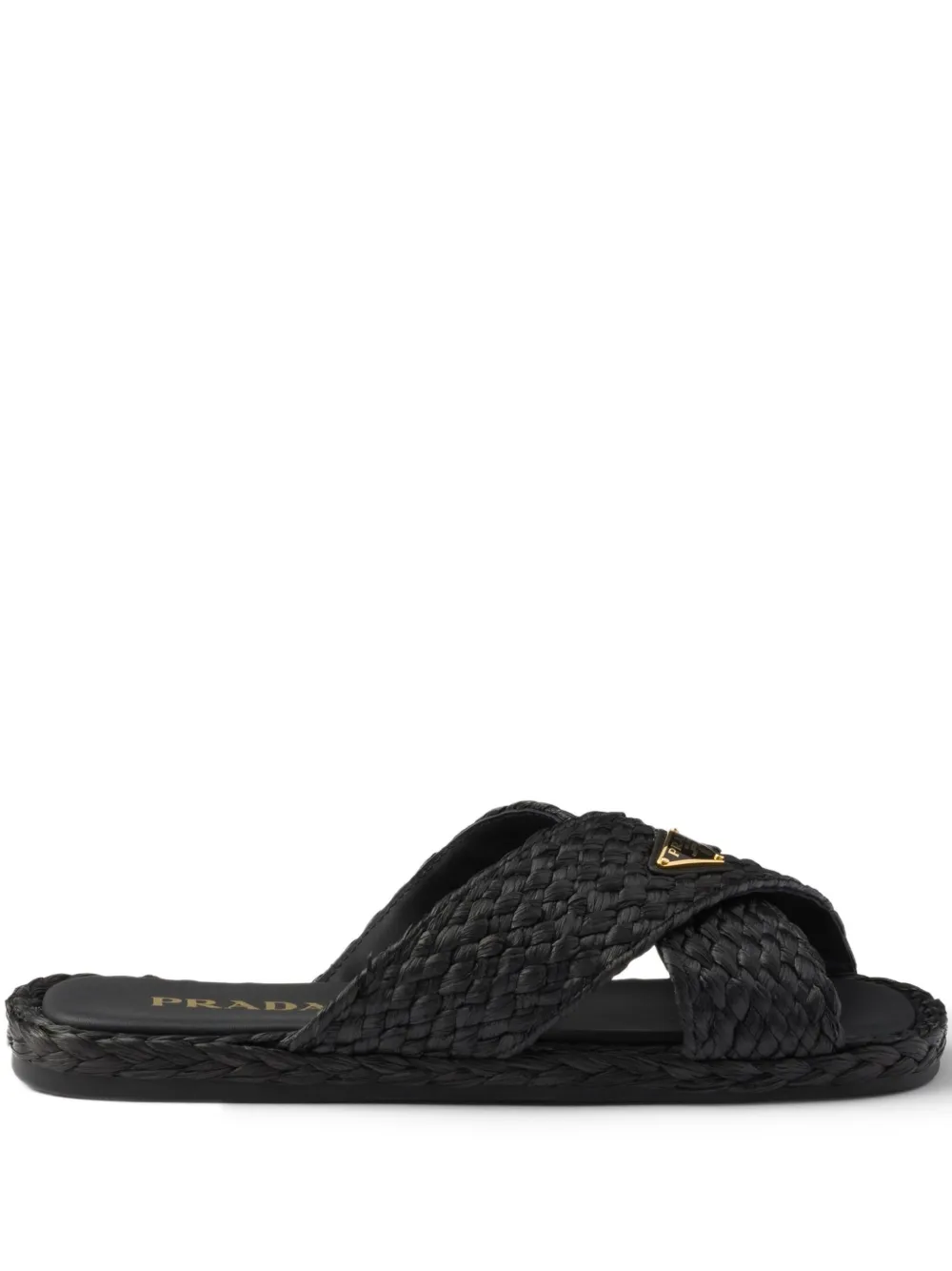 Prada criss-cross raffia slides Black