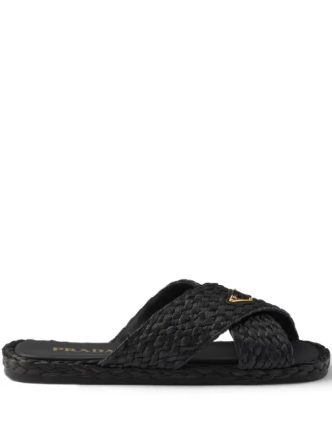 Prada criss-cross raffia slides 