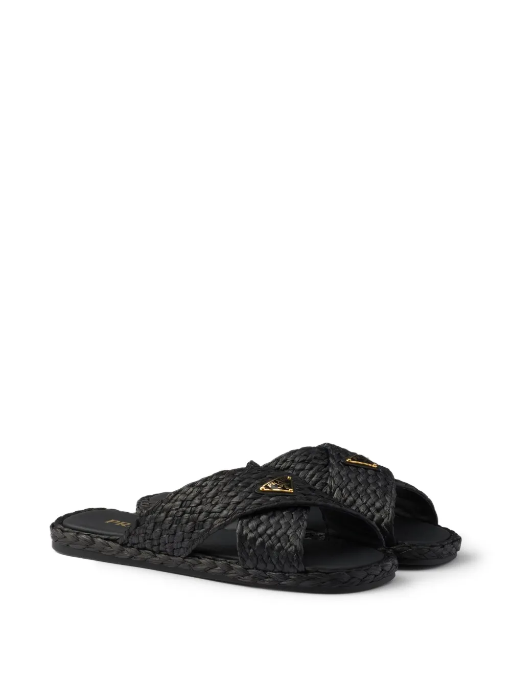 Prada Raffia slippers met gekruiste bandjes - Zwart