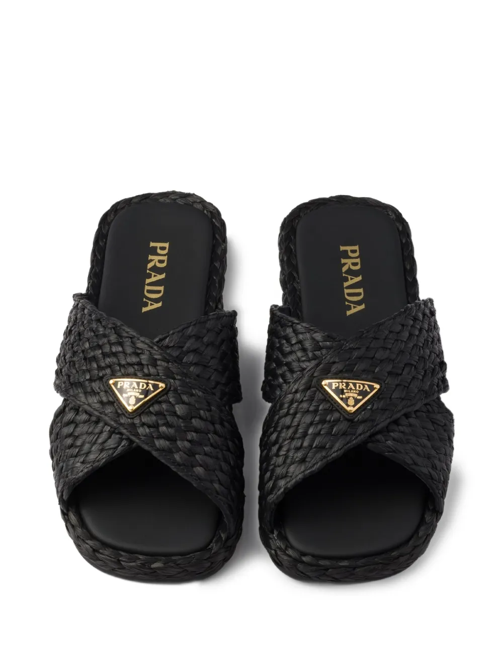 Prada criss-cross raffia slides Black