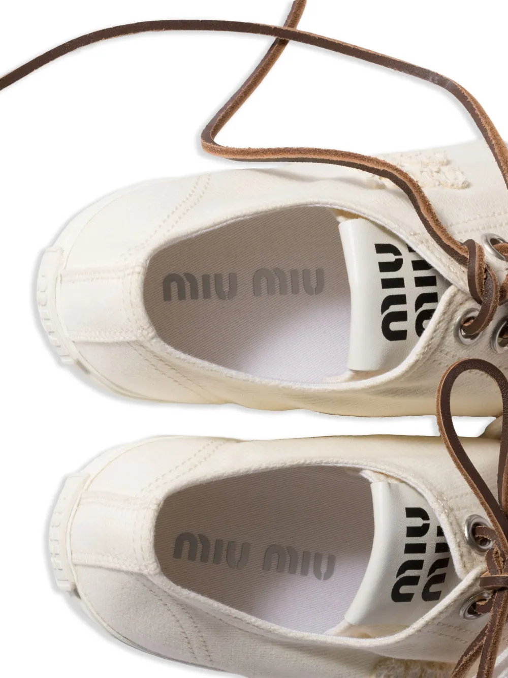 Miu washed-denim sneakers Neutrals