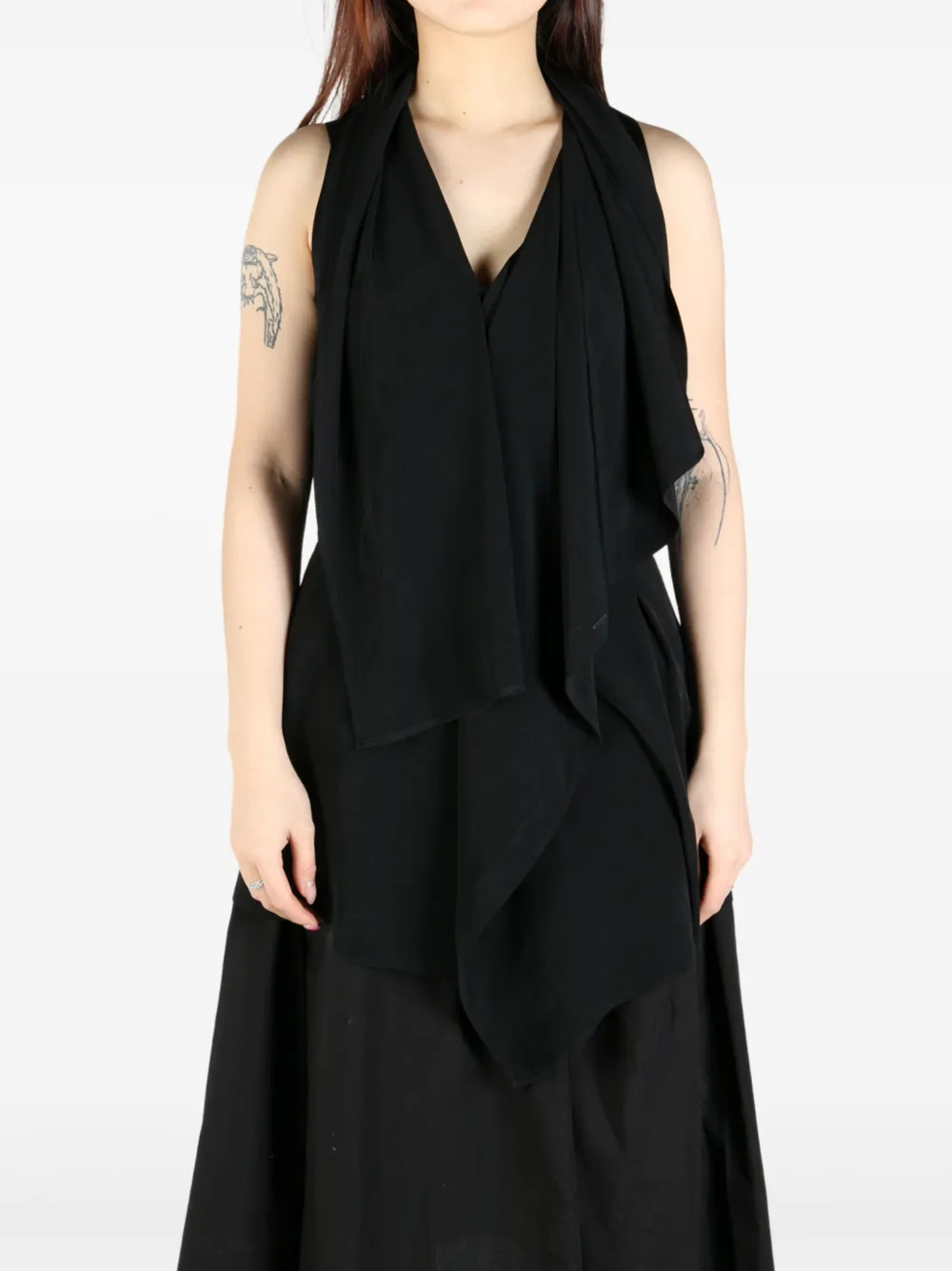 Yohji Yamamoto draped long vest Zwart