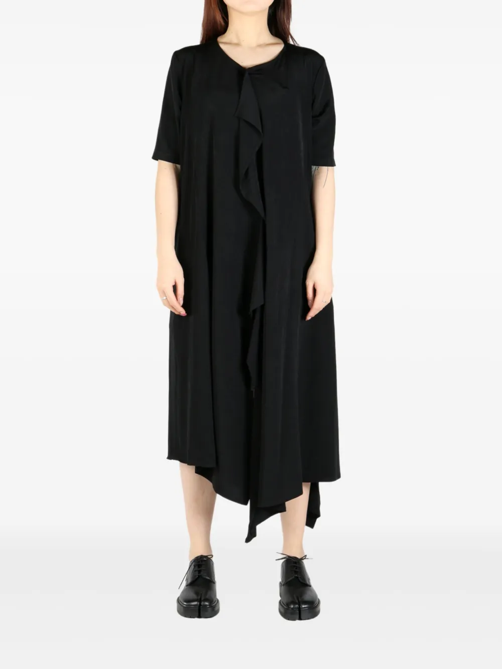 Yohji Yamamoto asymmetric midi dress - Zwart