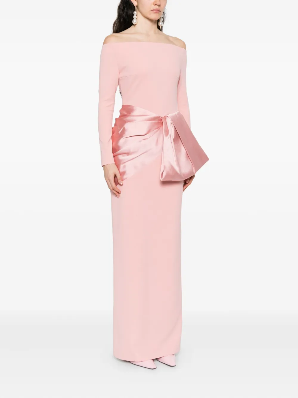 Solace London Kori bow-detail off-shoulder maxi dress Roze