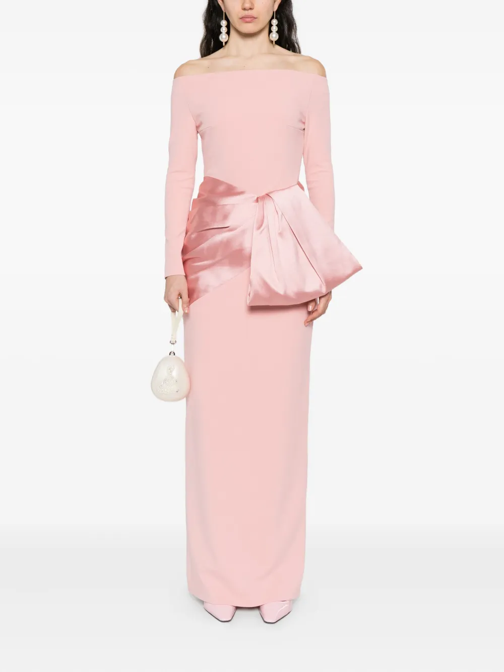 Solace London Kori bow-detail off-shoulder maxi dress - Roze