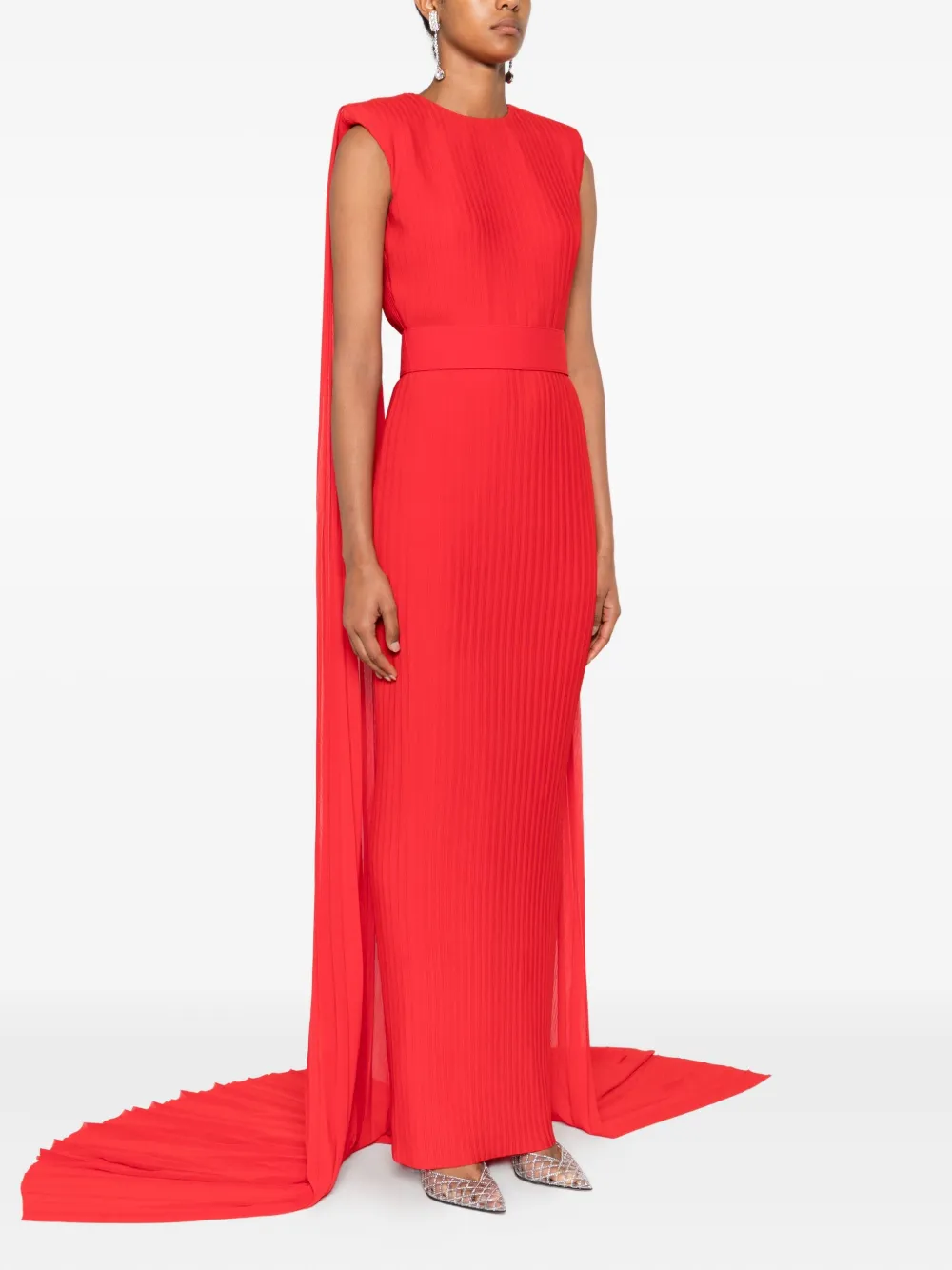 Solace London Tavia pleated belted maxi dress Rood