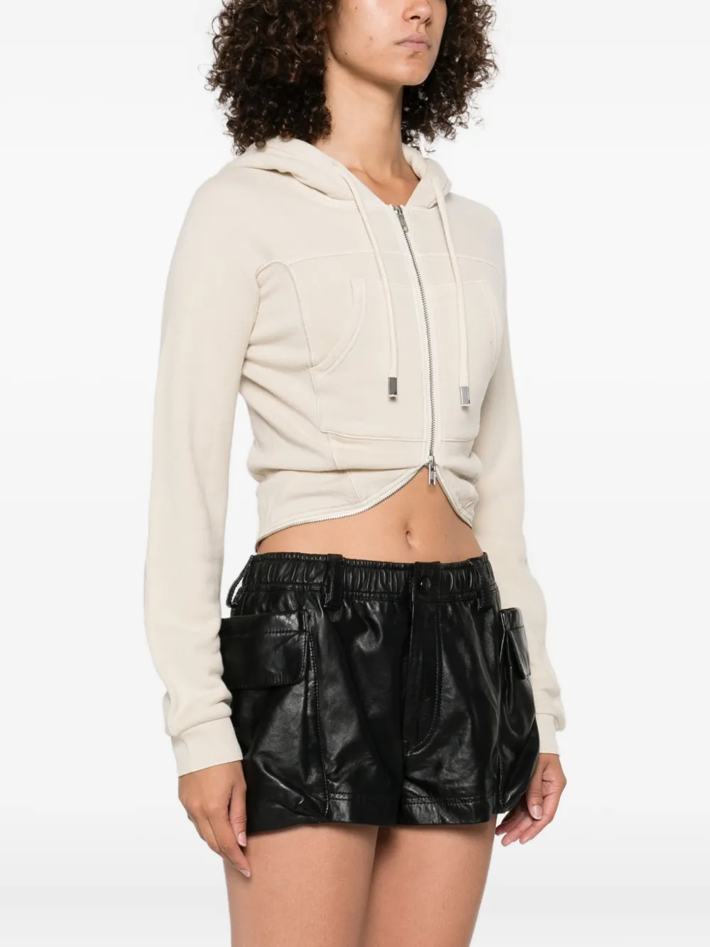 R13 Cropped hoodie met rits Beige