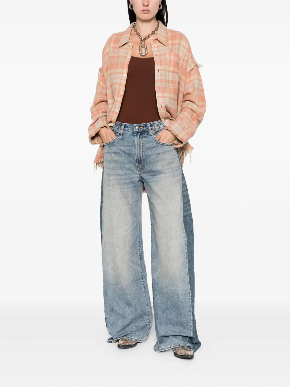 R13 Geruit katoenen blouse Oranje