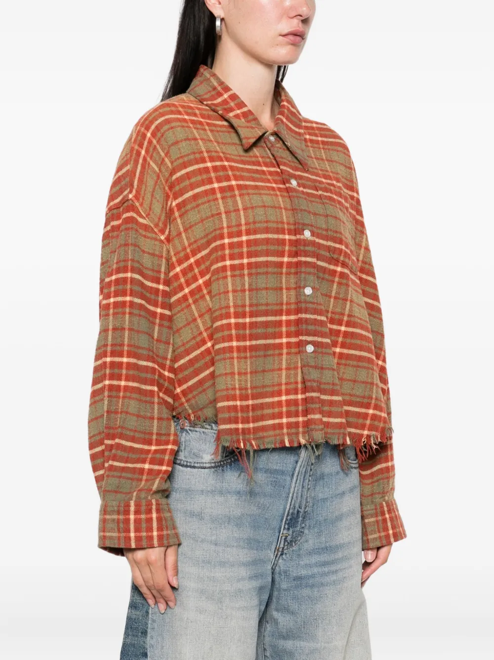 R13 Geruite blouse met franje Rood