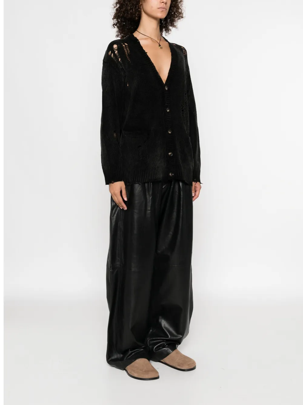R13 raw-cut fine-knit cardigan Zwart