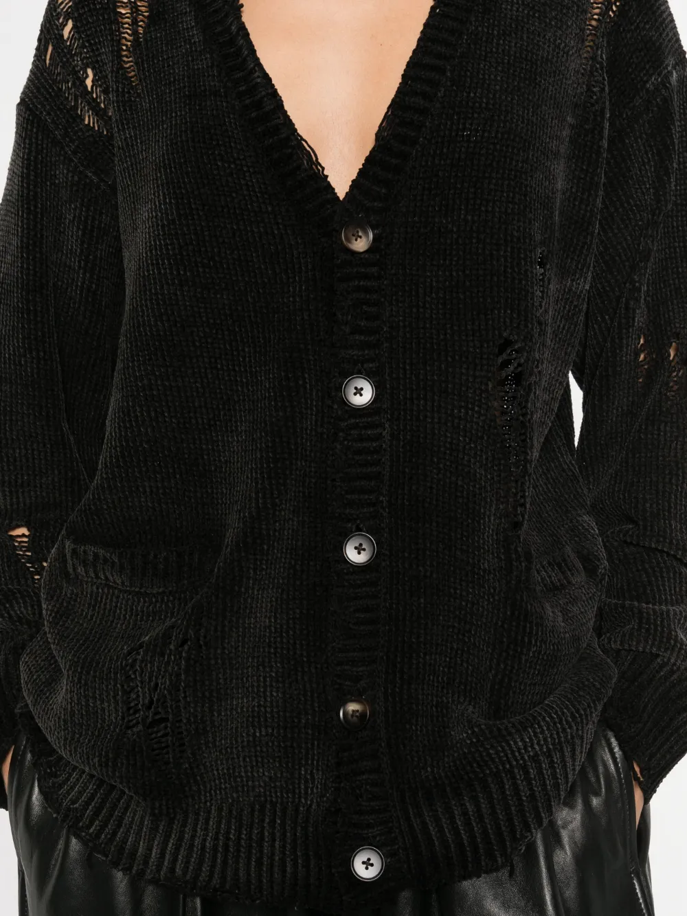 R13 raw-cut fine-knit cardigan Zwart