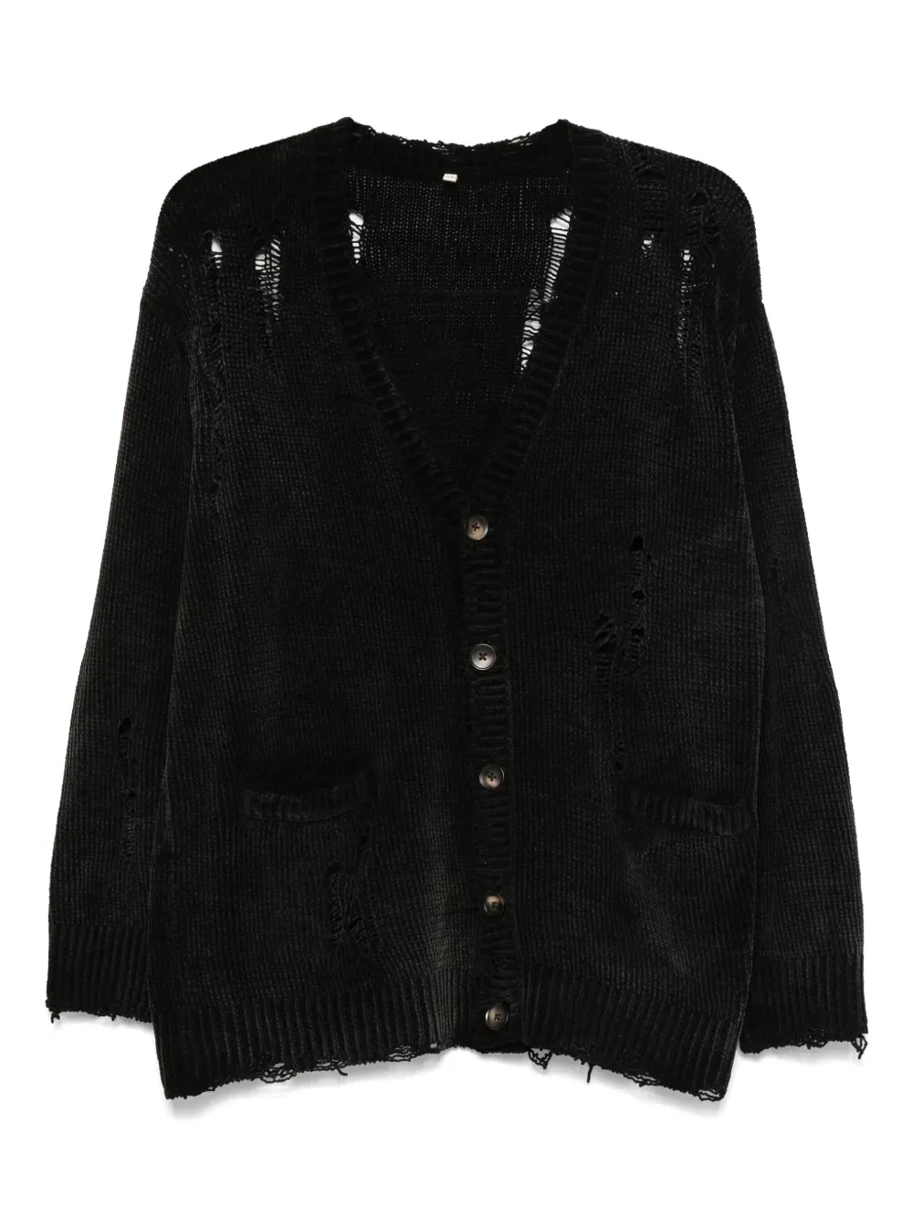 R13 raw-cut fine-knit cardigan Zwart