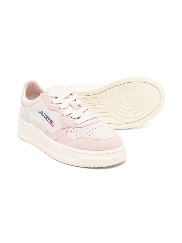 スニーカー AUTRY Kids Medalist in leather white pink Autry Dallas Kids Low Sneakers In White And Powder Pink Leather