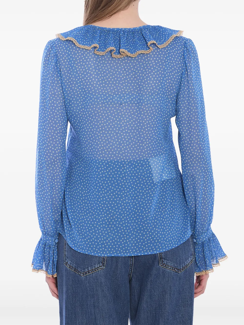 Shop Valentino Polka Dot-print Silk Blouse In Blue