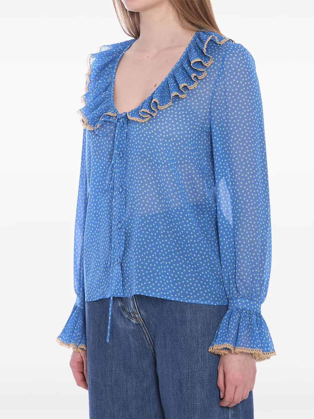 Valentino Garavani polka dot-print silk blouse - Blauw