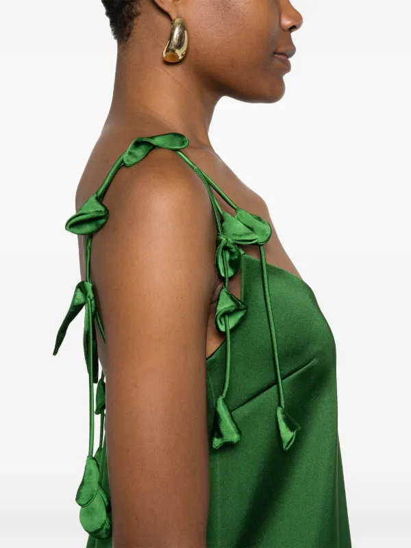 Self-Portrait Satin flower-embellished Mini Dress | Green