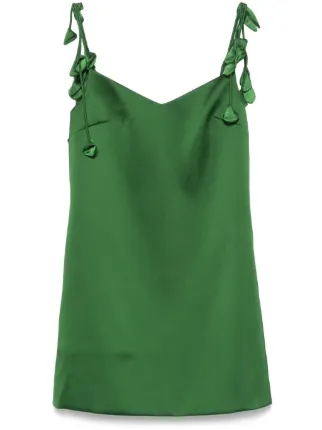 Self-Portrait Satin flower-embellished Mini Dress | Green | FARFETCH