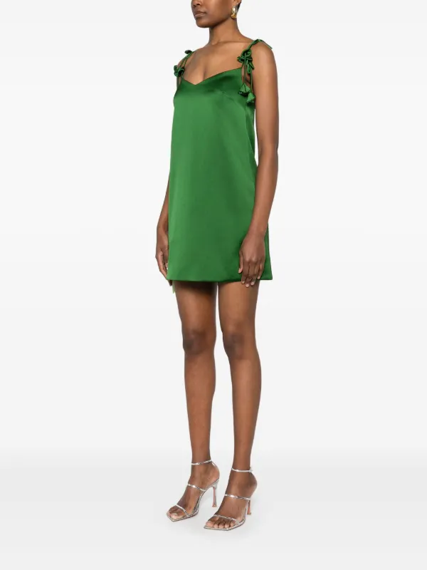 Self-Portrait Satin flower-embellished Mini Dress | Green