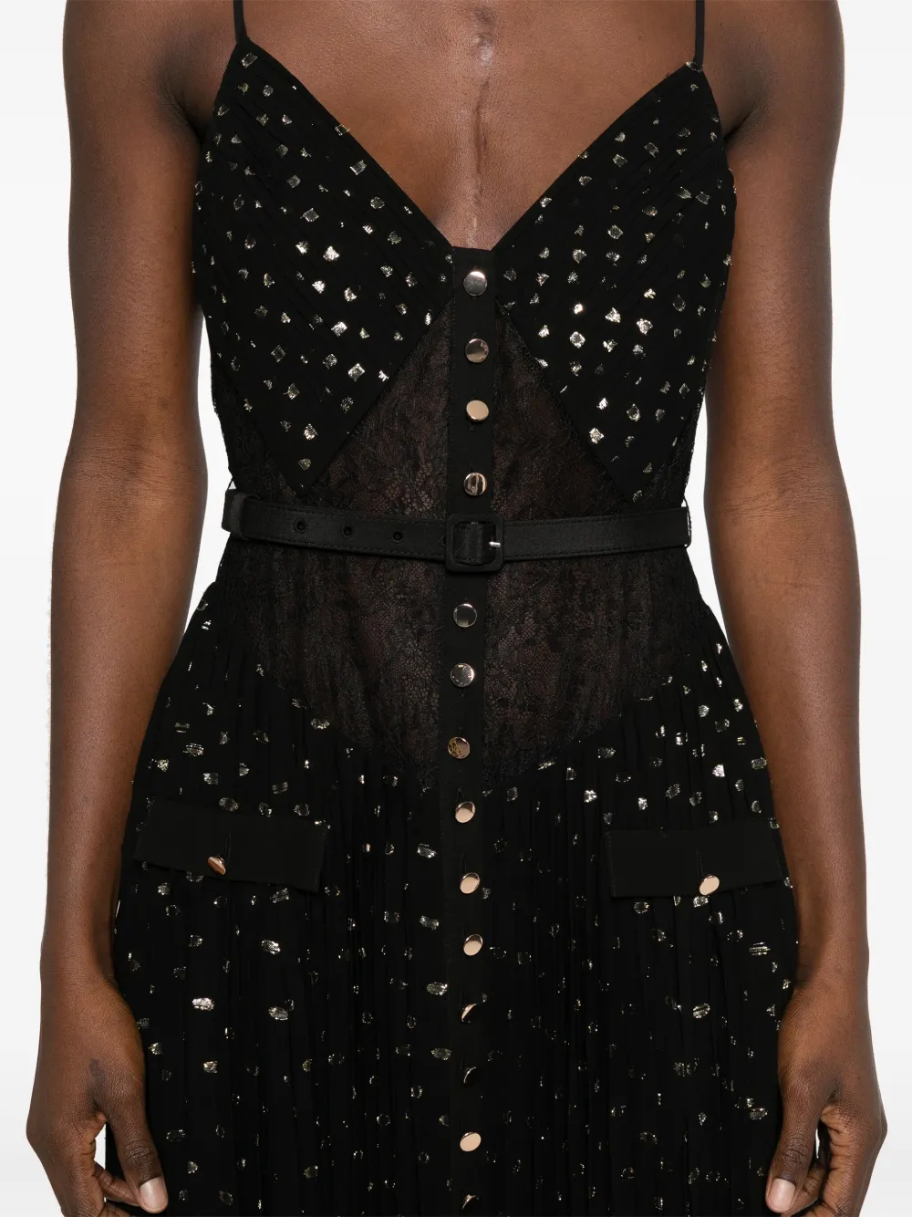 Self-Portrait Chiffon maxi-jurk Zwart