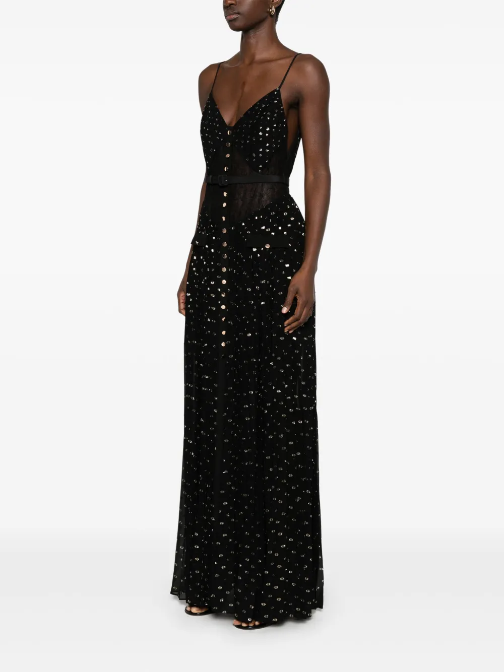 Self-Portrait Chiffon maxi-jurk Zwart