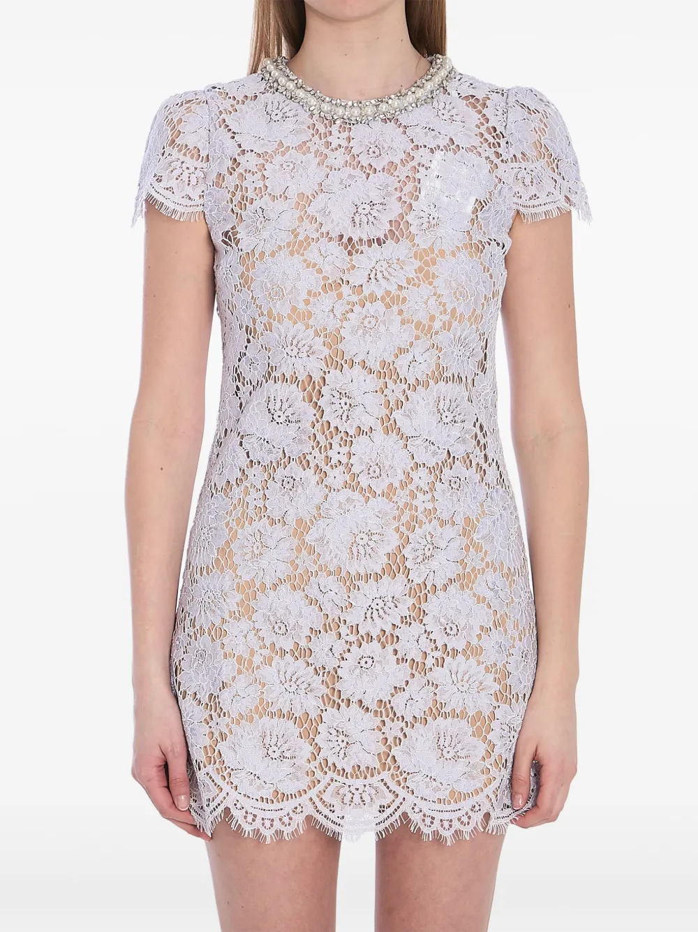 Self-portrait Mini Dress With Lace And Crystal In Purple