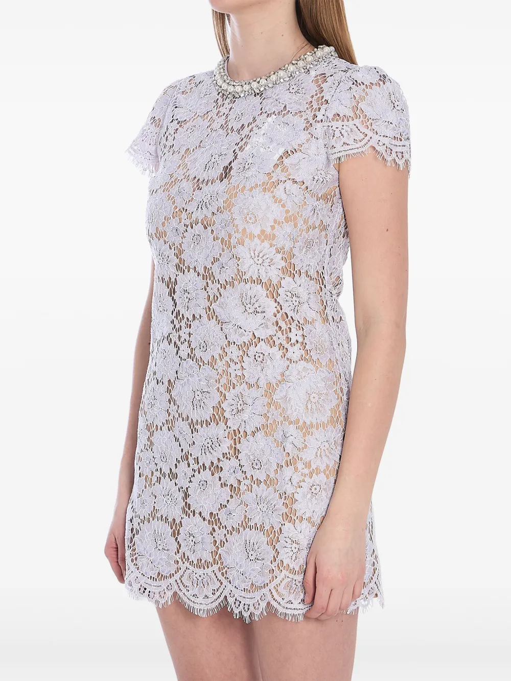 Self-portrait Mini Dress With Lace And Crystal In Purple
