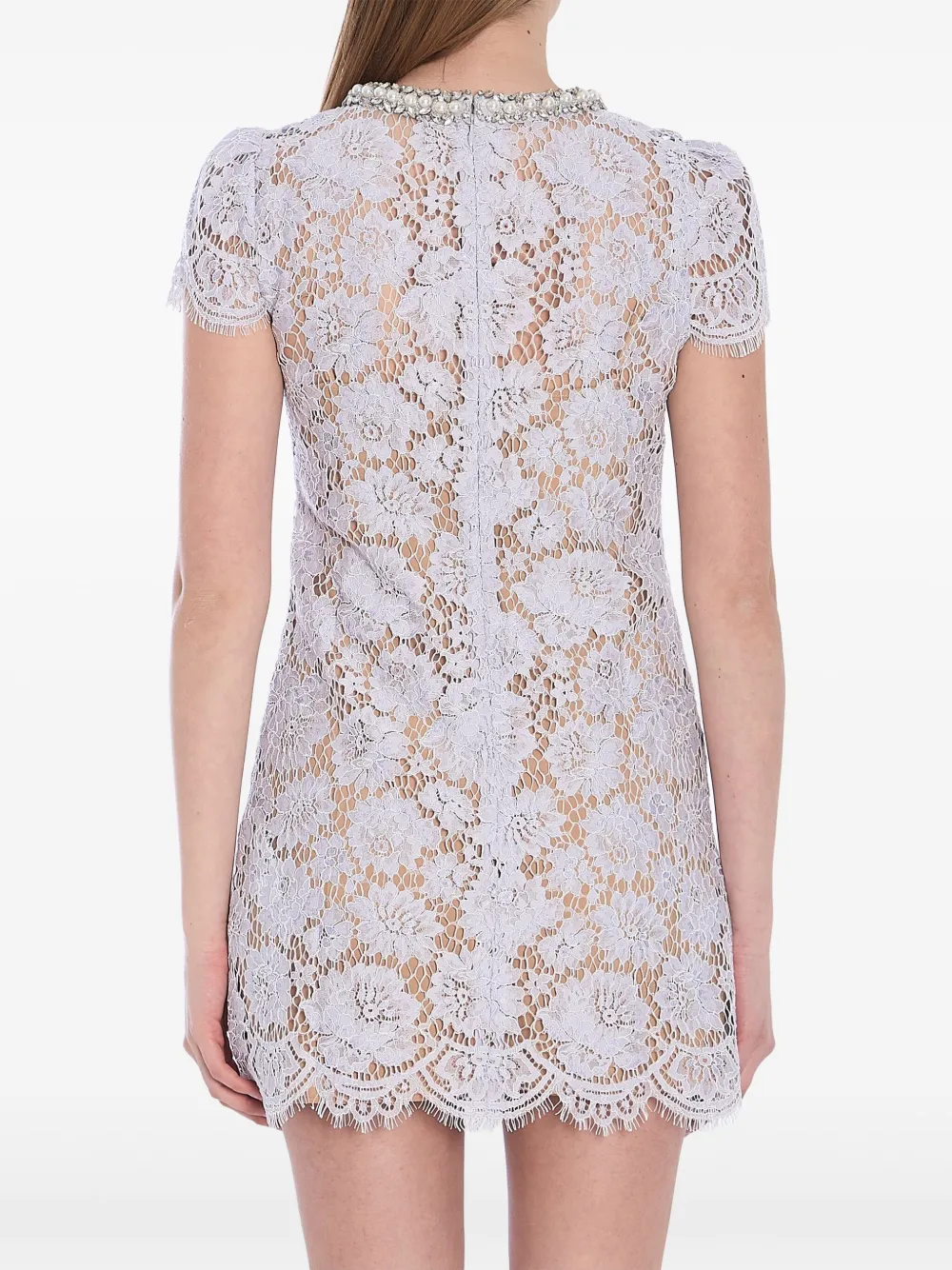 Self-portrait Mini Dress With Lace And Crystal In Purple