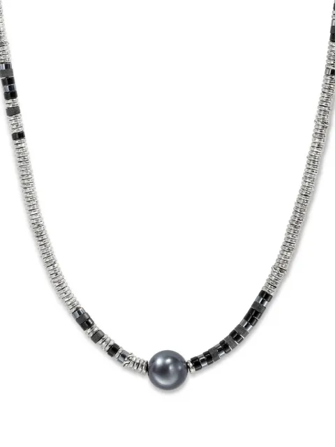 John Hardy sterling-silver Heishi onyx and pearl necklace